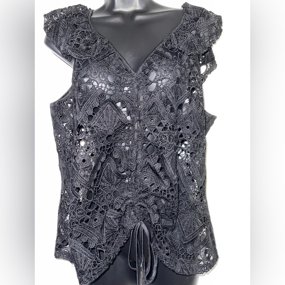 Cato Black Lace Sheer Cover Up Top Size Large